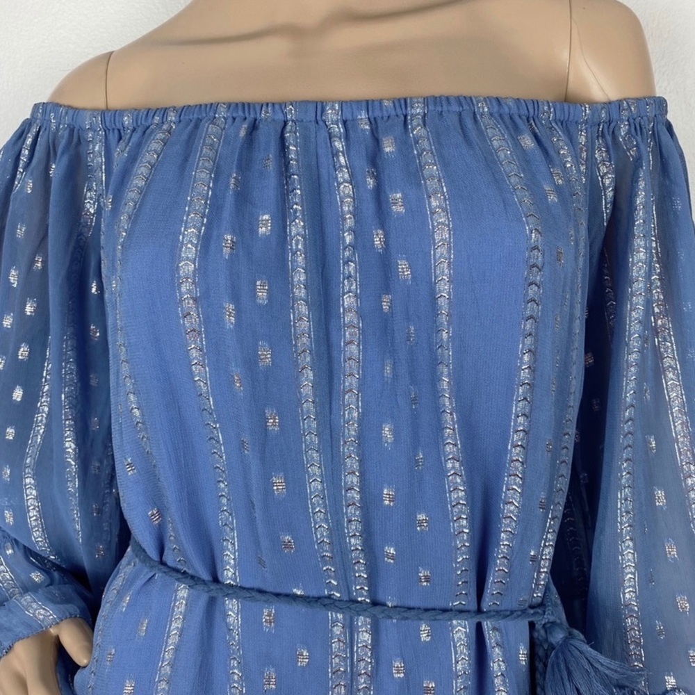 SAYLOR BLUE OFF-THE-SHOULDER ROMPER - Picture 3 of 8